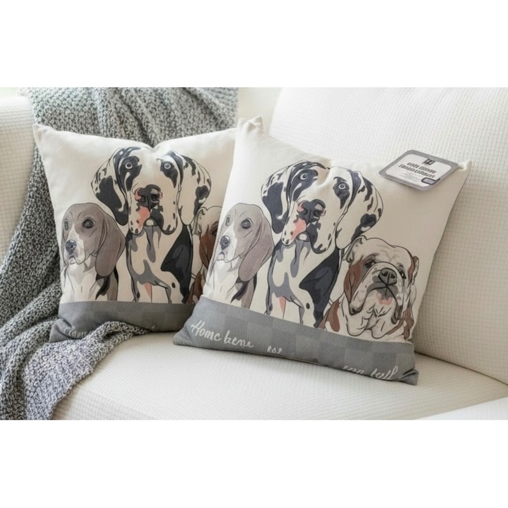 NEW Haven Dog Trio Reversible Decor Pillows Set of 2 18x18 Grey Home Decor NEW